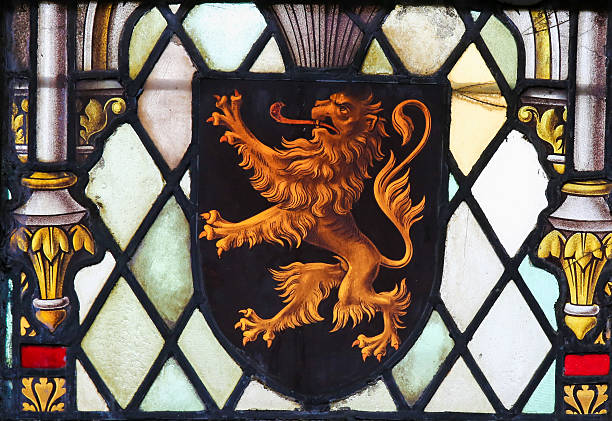 스테인드 글라스 - 브라반트의 팔 의 코트 - flag flanders medieval lion 뉴스 사진 이미지