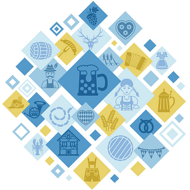 Beer Fest Monatge Illustrator Vector EPS file (any size), PDF file, High Resolution JPEG preview (5417 x 5417 px) and Transparent PNG (5417 x 5417 px) included. Each element is named, grouped and layered separately. Very easy to edit. bavarian dress stock illustrations