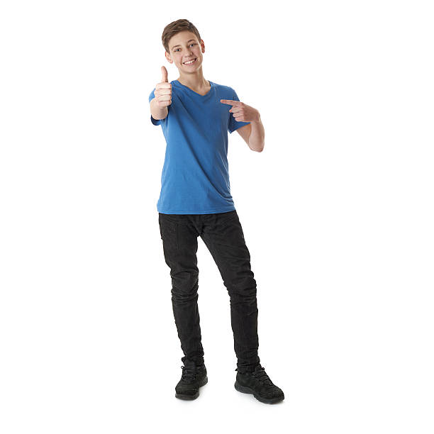 istock Cute teenager boy over white isolated background 607909198