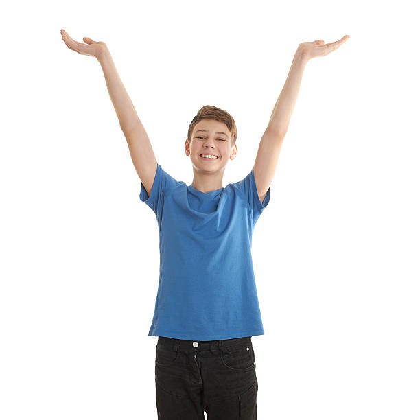 istock Cute teenager boy over white isolated background 607910484