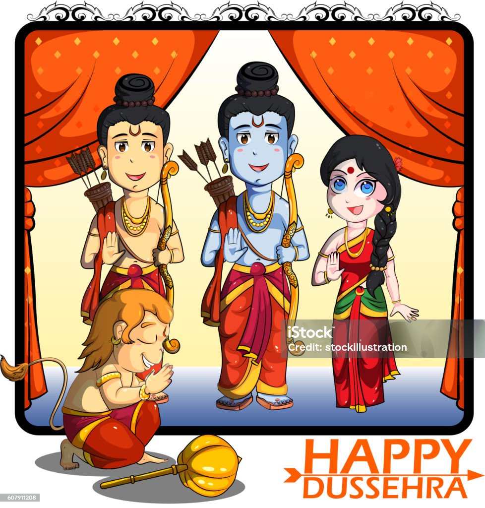 Lord Rama Laxmana Sita With Hanuman Stock Illustration - Download ...