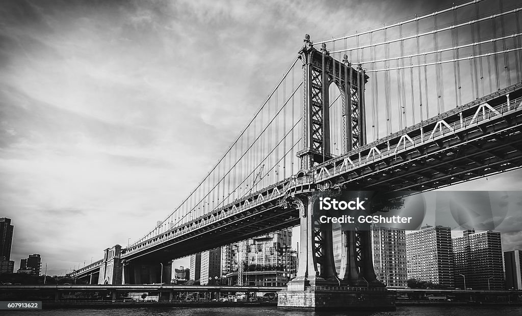 Manhattan Bridge, New York City Black and White Retro Styled Image of Manhattan Bridge in New York City Black And White Stock Photo