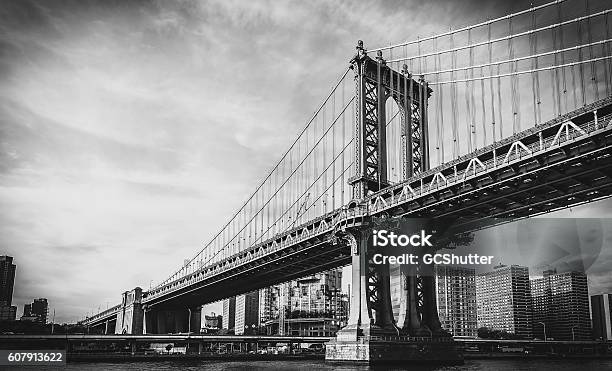 Manhattan Bridge New York City Stock Photo - Download Image Now - Black And White, New York City, Photograph