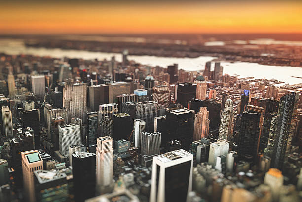 Manhattan skyline from an aerial view Manhattan skyline from an aerial view tilt shift stock pictures, royalty-free photos & images