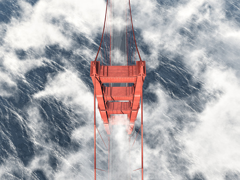 Computer generated 3D illustration with the Golden Gate Bridge in San Francisco