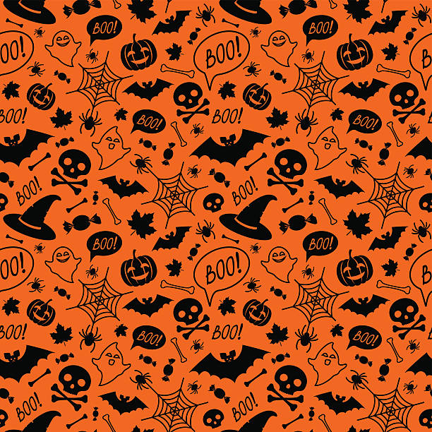 illustrations, cliparts, dessins animés et icônes de halloween orange festif motif sans couture. - animal skull skull halloween backgrounds