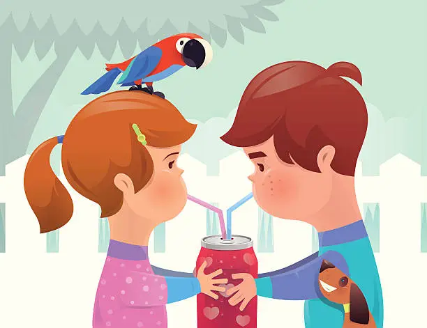 Vector illustration of boy and girl drinking