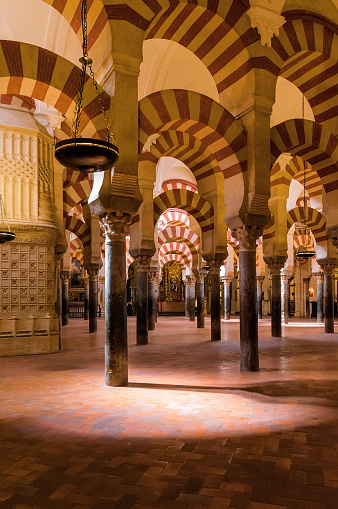 Inside beautiful medieval Cathedral - Mezquita. Cordoba, Andalusia province, Spain.