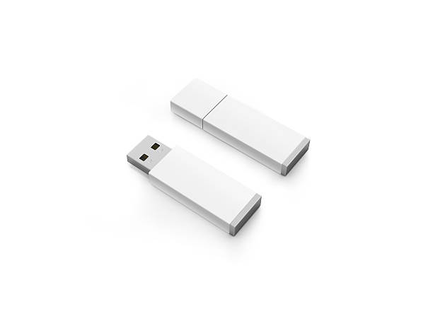 Blank white usb drive design mock up, 3d rendering Blank white usb drive design mock up, 3d rendering, clipping path. Clear plastic flash disk template opened and closed. Plain memory device mockup. Clean pen drive branding presentation. Micro card. usb stick photos stock pictures, royalty-free photos & images