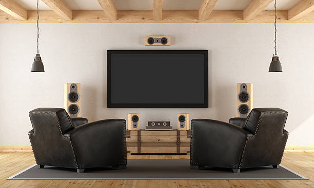 sistema de cine en casa con muebles vintage - contemporary style audio fotografías e imágenes de stock