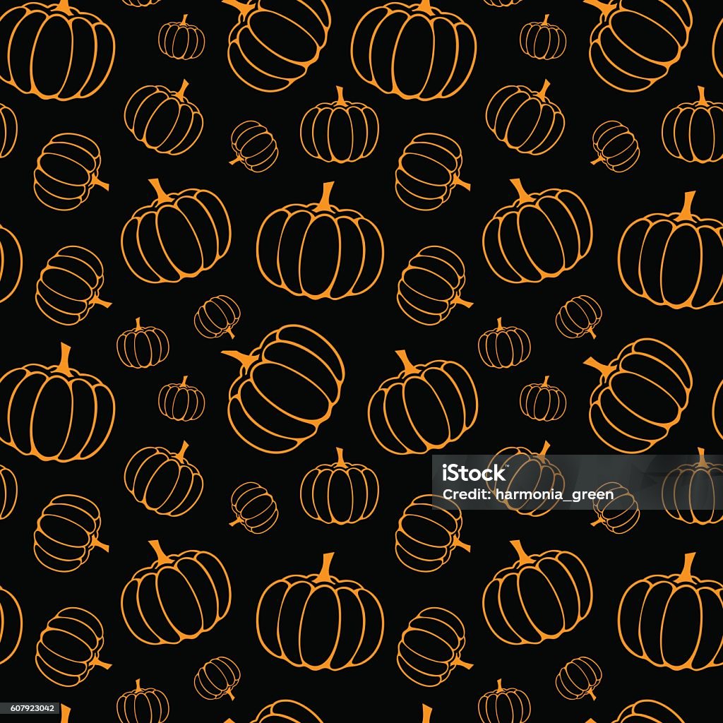 halloween pattern with pumpkins vector seamless halloween pattern with orange pumpkins on black background Backgrounds stock vector