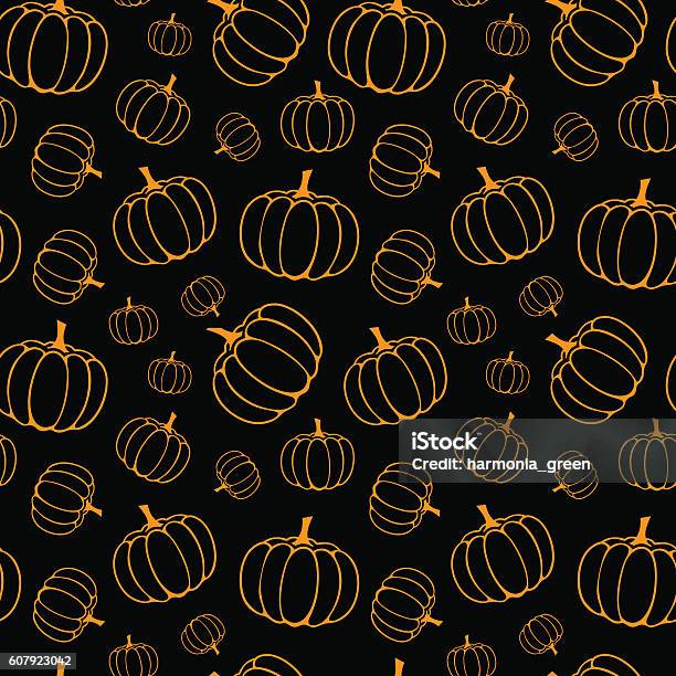Halloween Pattern With Pumpkins Stock Illustration - Download Image Now - Backgrounds, Black Color, Food
