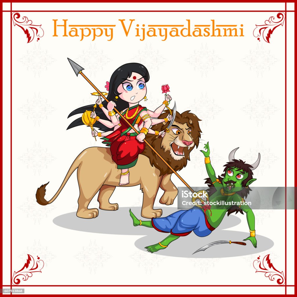 Goddess Durga Killing Demon Mahishasura For Happy Vijayadashami ...