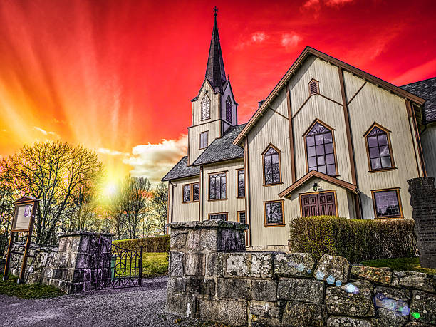 istock Church at Sunset and red Sky 607924570