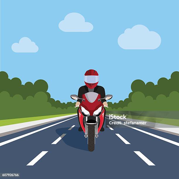 Man Ride Motor Bike On Highway Sport Motorcycle Stock Illustration - Download Image Now - Motorcycle, Riding, Motorized Vehicle Riding