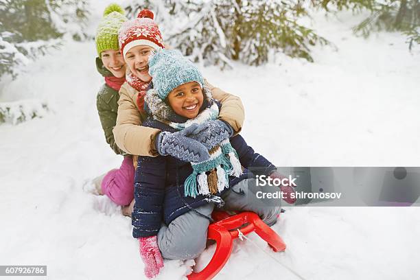 Adorable Girls Stock Photo - Download Image Now - Child, Snow, Playful