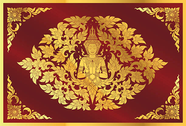 buddha and flower line thai tradition buddha and flower line thai tradition buddha art stock illustrations