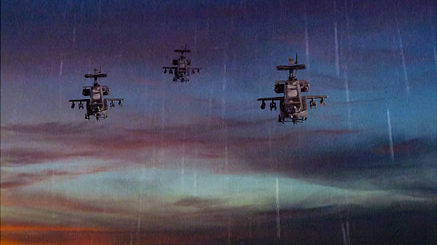 istock Military gunships flying with dramatic sky 607962280
