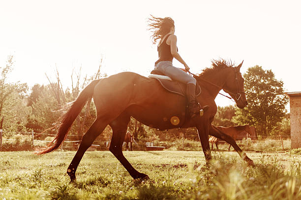 istock Woman riding a horse 607964602