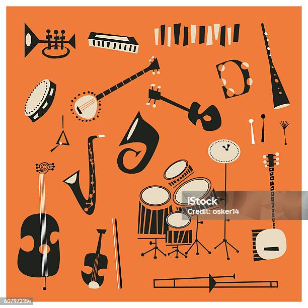 Jazz Instruments Stock Illustration - Download Image Now - Musical Instrument, Jazz Music, Music