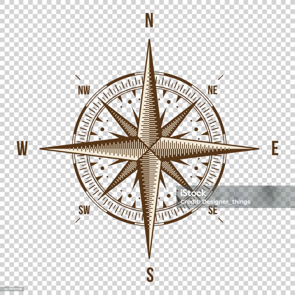 Vector Compass. High Quality Illustration. Old Style. West, East, North Vector Compass. High Quality Illustration. Old Style. Wind Rose Simple Style Isolated Navigational Compass stock vector