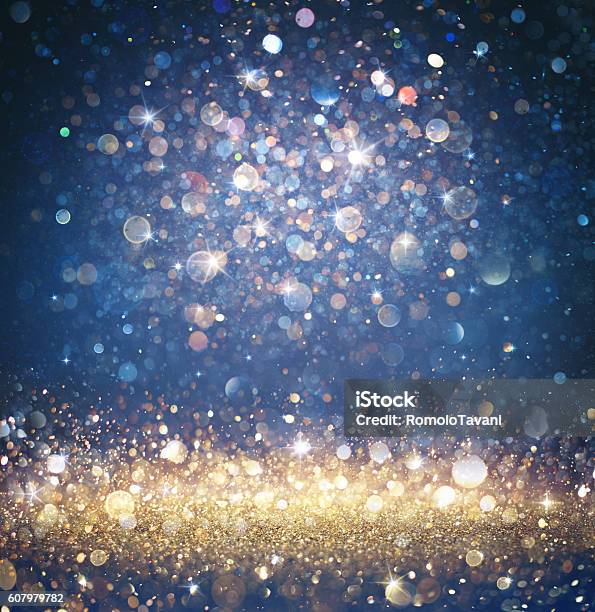 Glitter Gold And Blue With Sparkling Of Stars Stock Photo - Download Image Now - Backgrounds, Luxury, Party - Social Event