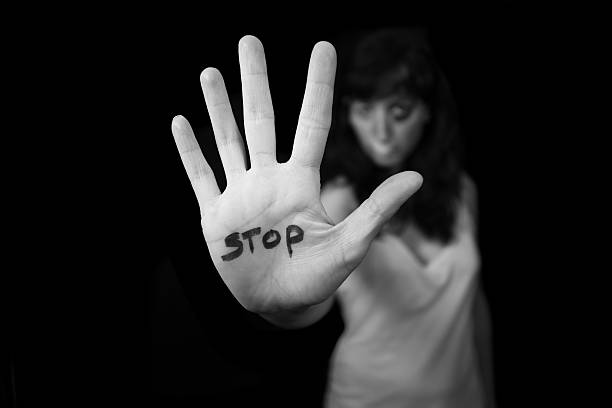 istock Stop violence against women. Hand saying stop 607981956