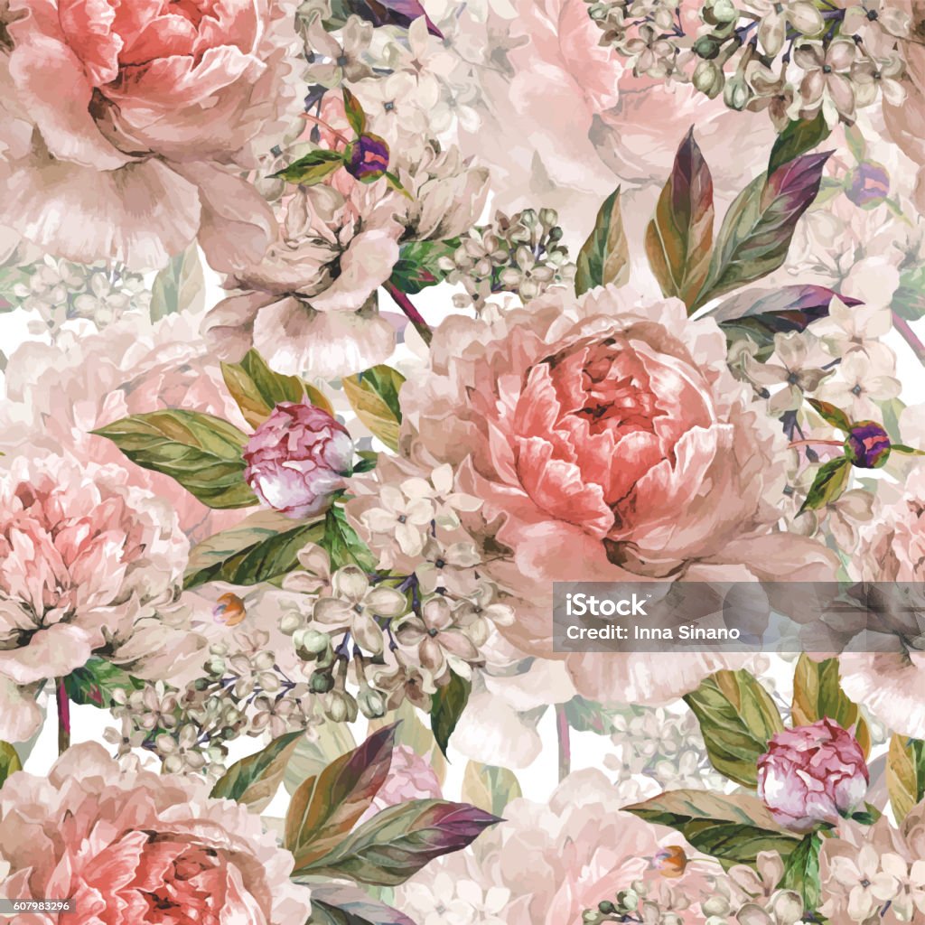 Patrón de acuarela floral vintage sin costuras - arte vectorial de Flor libre de derechos