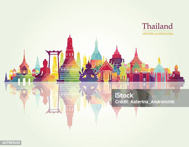 Tailandia Dettagliata Sullo Skyline Illustrazione Vettoriale - Immagini vettoriali stock e altre immagini di Tailandia