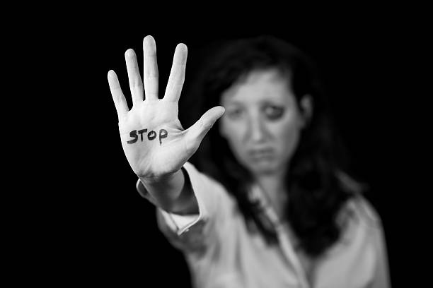 istock Stop violence against women. 607983568