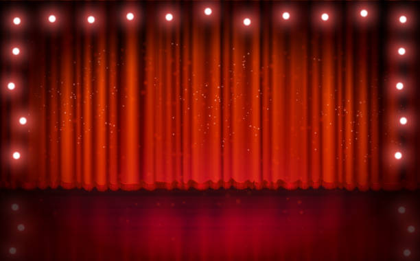 Spotlight on red stage curtain Spotlight on red stage curtain. Vector illustration. stage curtain up stock illustrations