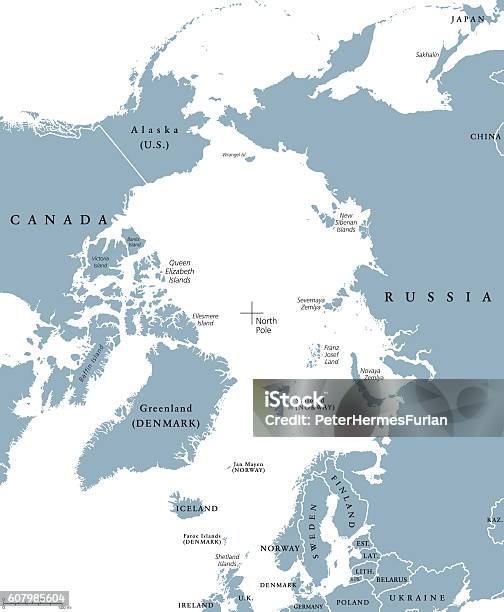 Arctic Region Countries And North Pole Political Map Stock Illustration - Download Image Now