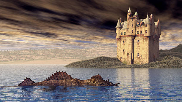 istock Loch Ness Monster and Scottish Castle 607988326