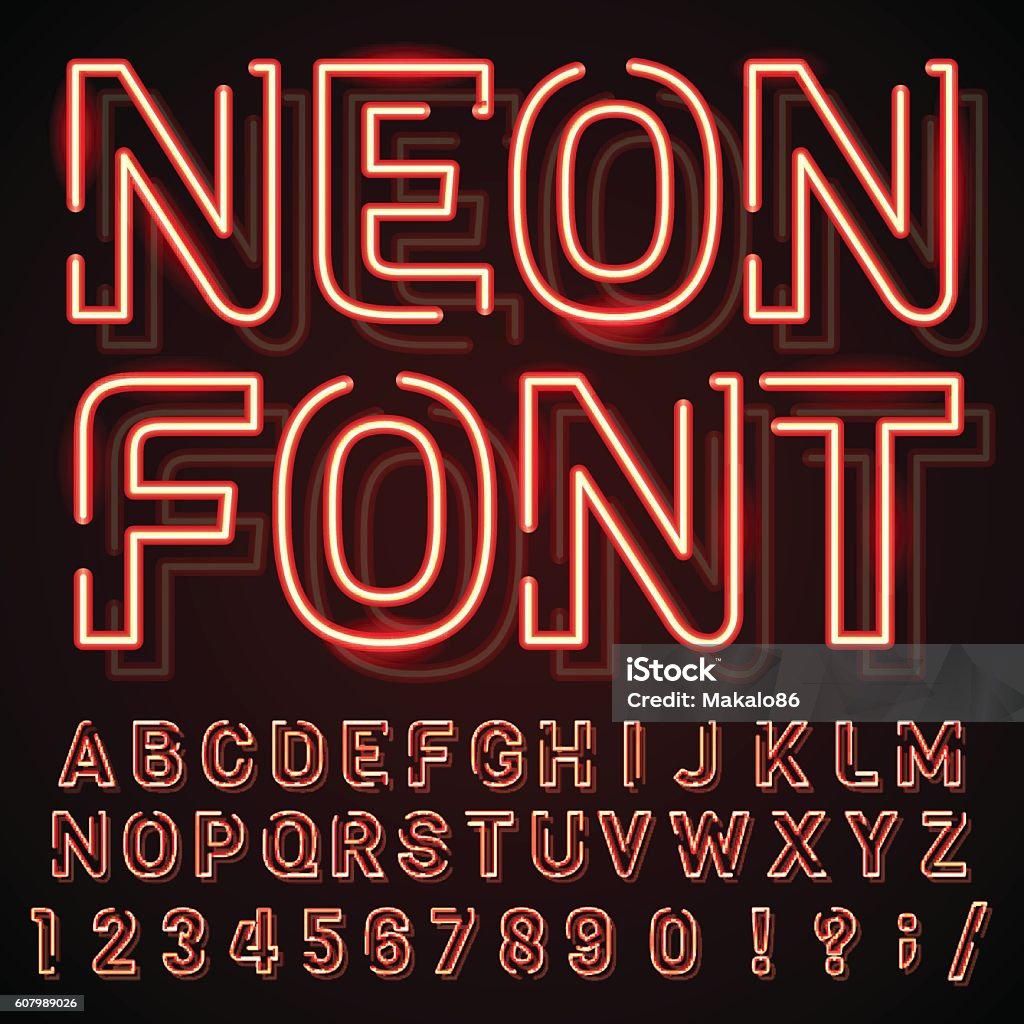Fhe Lettering Neon Color Neon Signs Vector Stock Illustration - Download Image Now - Alphabet ...