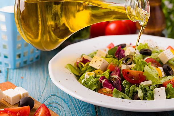 istock Fresh Greek salad on a plate 607989542