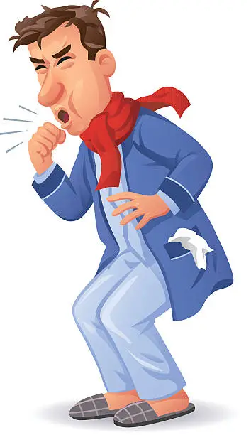 Vector illustration of Coughing Ill Man