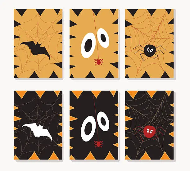 Vector illustration of Set of Halloween ards. Cute and scary cards templates.
