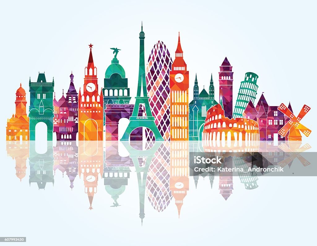 silhouette détaillée de la ville de l'Europe. illustration de vecteur - clipart vectoriel de Europe libre de droits