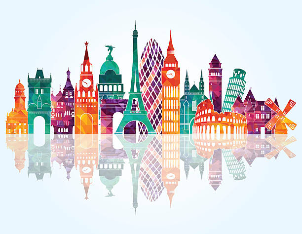 europie widok na panoramę miasta szczegółowa sylwetka. ilustracja wektorowa - travel locations obrazy stock illustrations