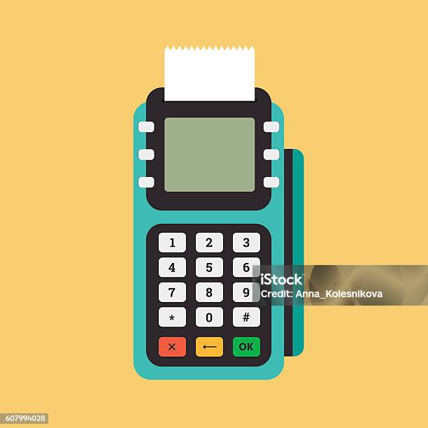 Pos Terminal Signage Pos Terminal In Flat Style Stock Illustration - Download Image Now ...