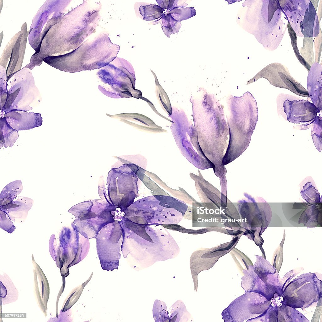 Floral seamless pattern Watercolor flowers seamless pattern Purple stock illustration