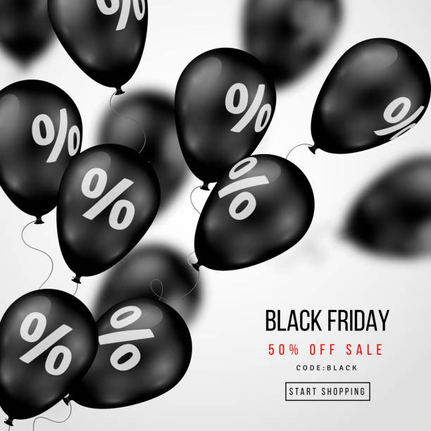 istock Black Friday Sale Poster with Flying Balloons 607997326