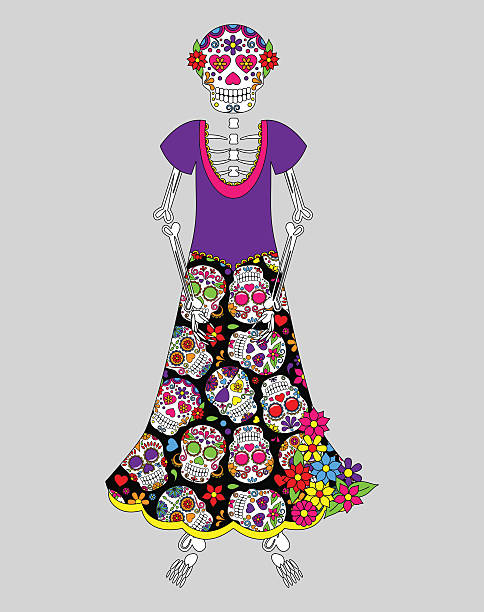 ilustrações de stock, clip art, desenhos animados e ícones de day of the dead or halloween skeleton woman - spooky cemetery single flower flower