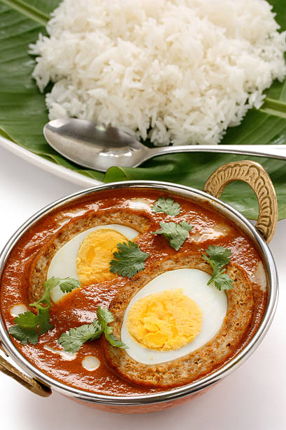 nargisi kofta curry and rice, indian cuisine