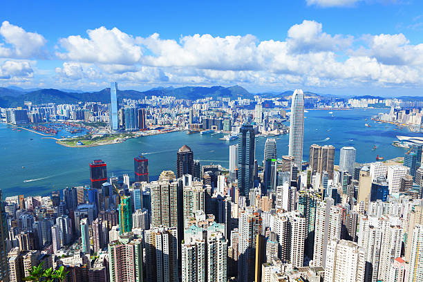 port wiktorii w hongkongu, zastrzelony ze szczytu - hong kong sky blue bay zdjęcia i obrazy z banku zdjęć