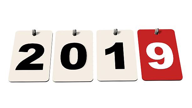 istock 2019 calendar plates on white background - new year 2018 607999296