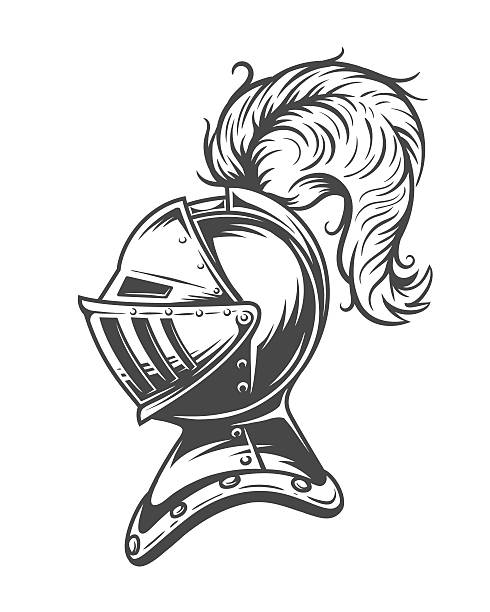 monochrome ritter helm rüstung - zuvorkommendes benehmen stock-grafiken, -clipart, -cartoons und -symbole