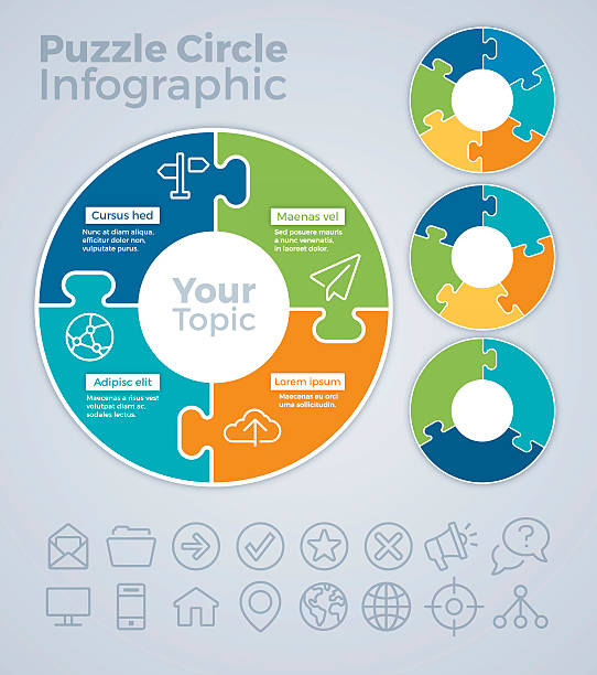 ilustrações de stock, clip art, desenhos animados e ícones de puzzle circle infographic concept - puzzle jigsaw puzzle jigsaw piece part of