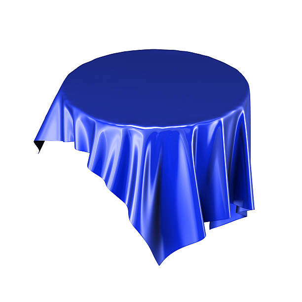 istock Blue silk or stain tablecloth floating in the air 608001620
