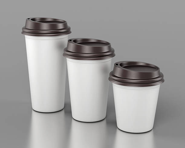 istock Close-up disposable plastic cups of different sizes. 3d renderin 608001710